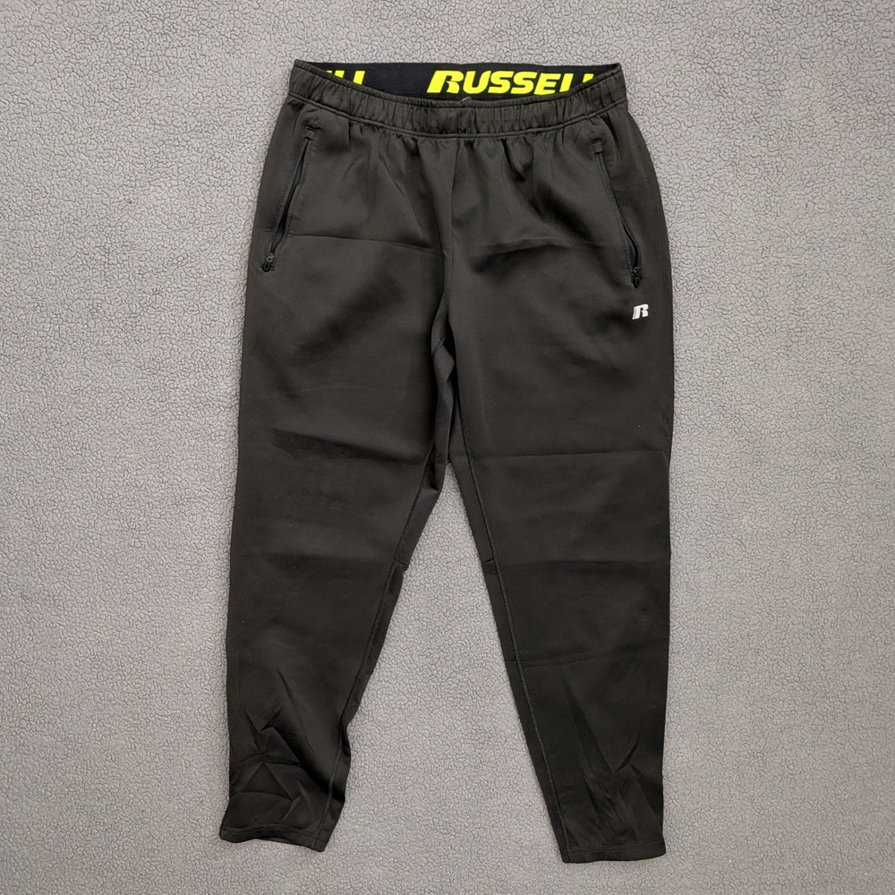 Russell Athletic Mens Black Performance Jogger Pants Large Zipper Pockets 151